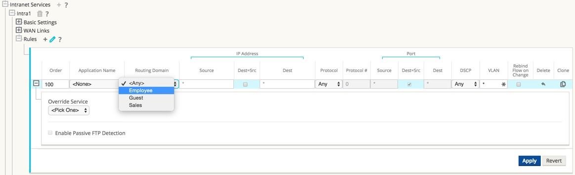 Image showing the Routing Domain Drop-Down Menu
