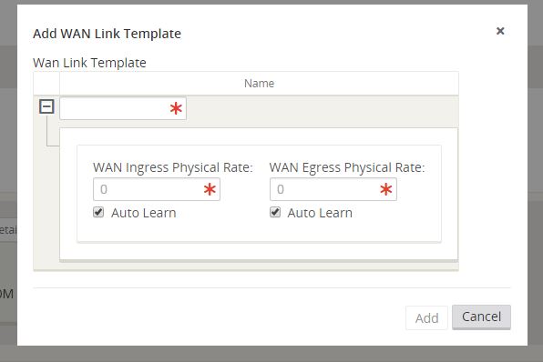Image showing the add WAN link template screen