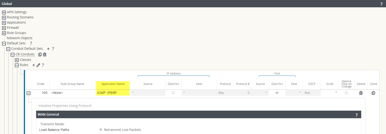 Image showing how to add an application to a global QoS rule