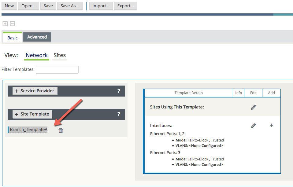 Image showing the template on the network view page