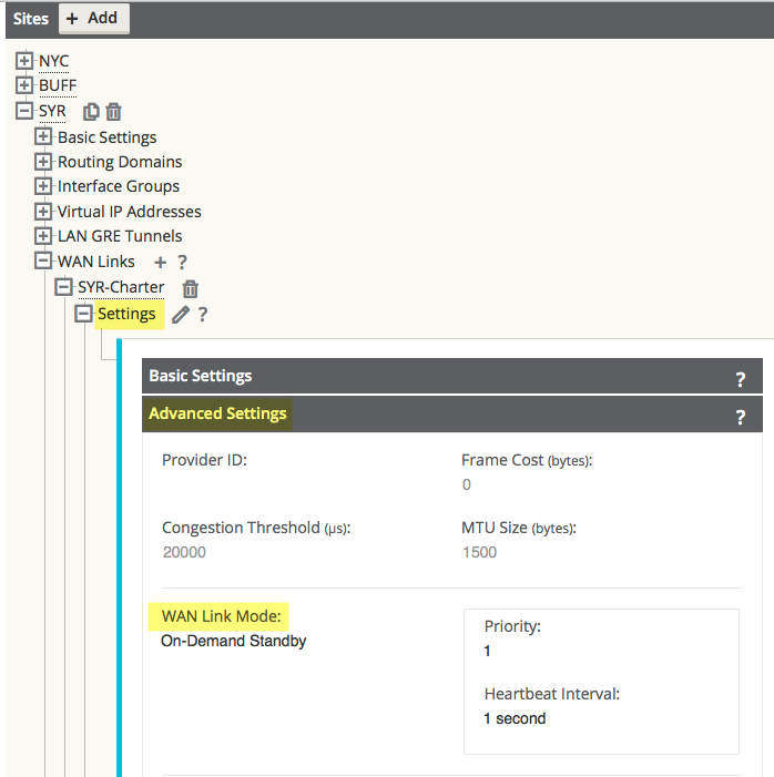 Image showing WAN link settings