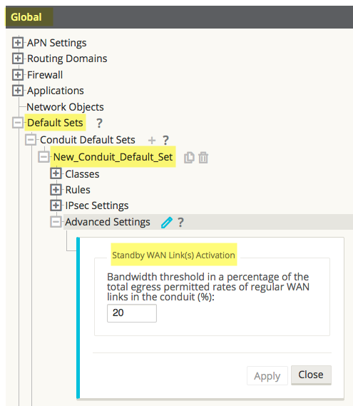 Image showing advanced WAN link settings