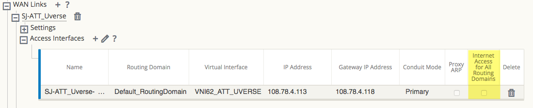 Image showing how to enable internet access for all routing domains