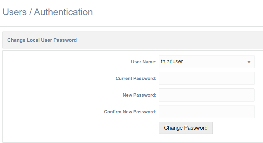 This screenshot shows the Change Local User Password dialog.