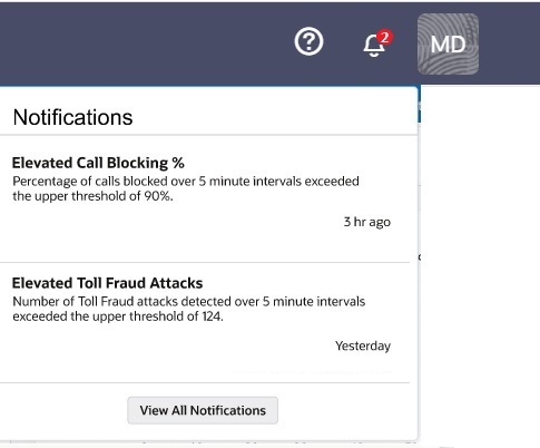 This screen capture shows an example of the notifications list that Security Shield displays when you click the bell icon when it displays a notifications count.