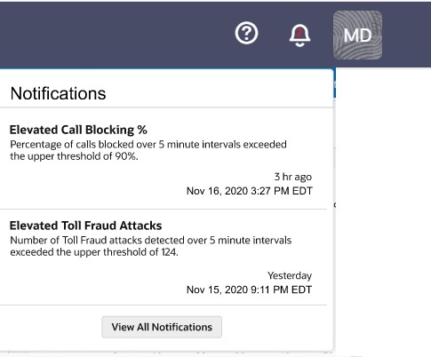 This screen capture shows an example of the notifications panel.