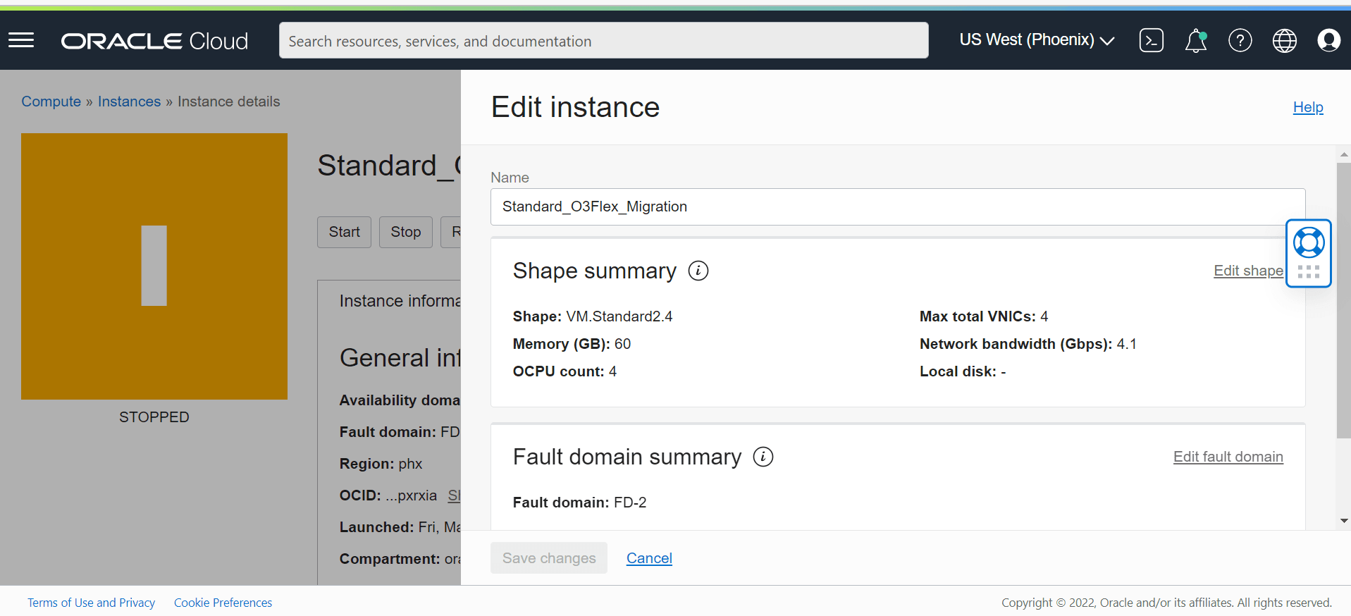 This image depicts how you edit an OCI machine shape.