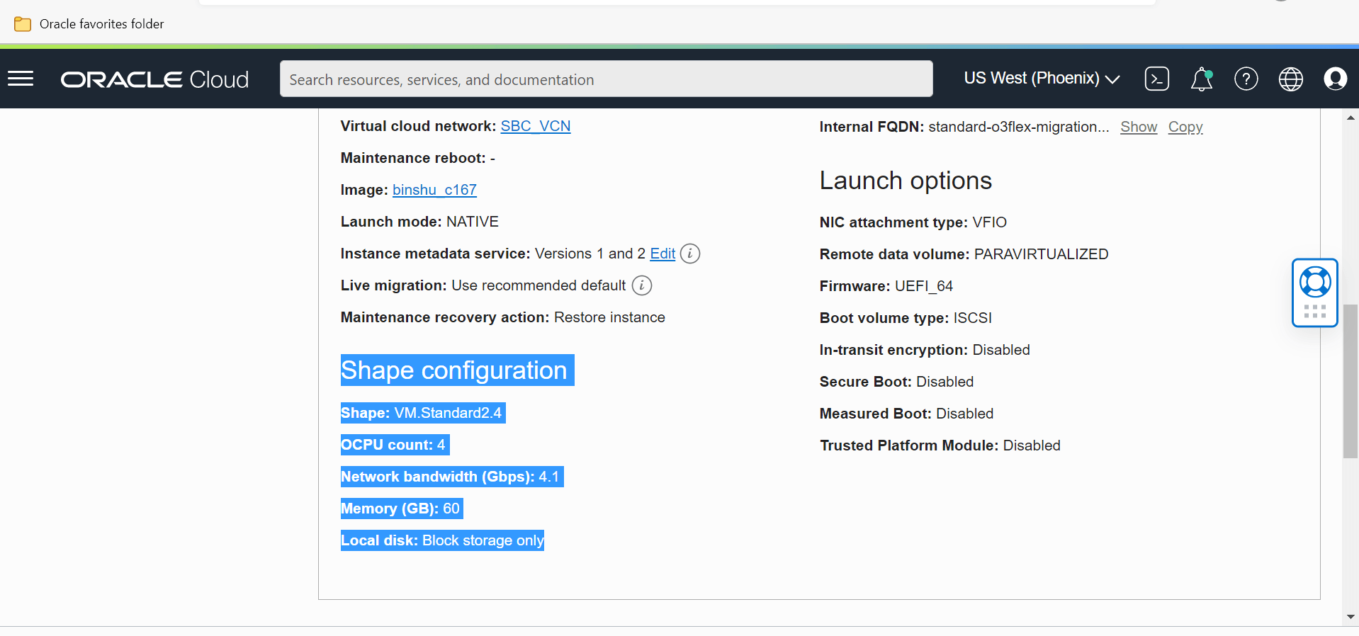 This image depicts how you identify an OCI machine shape.
