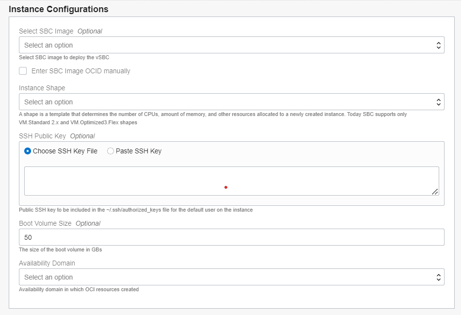 SBC Instance Configuration