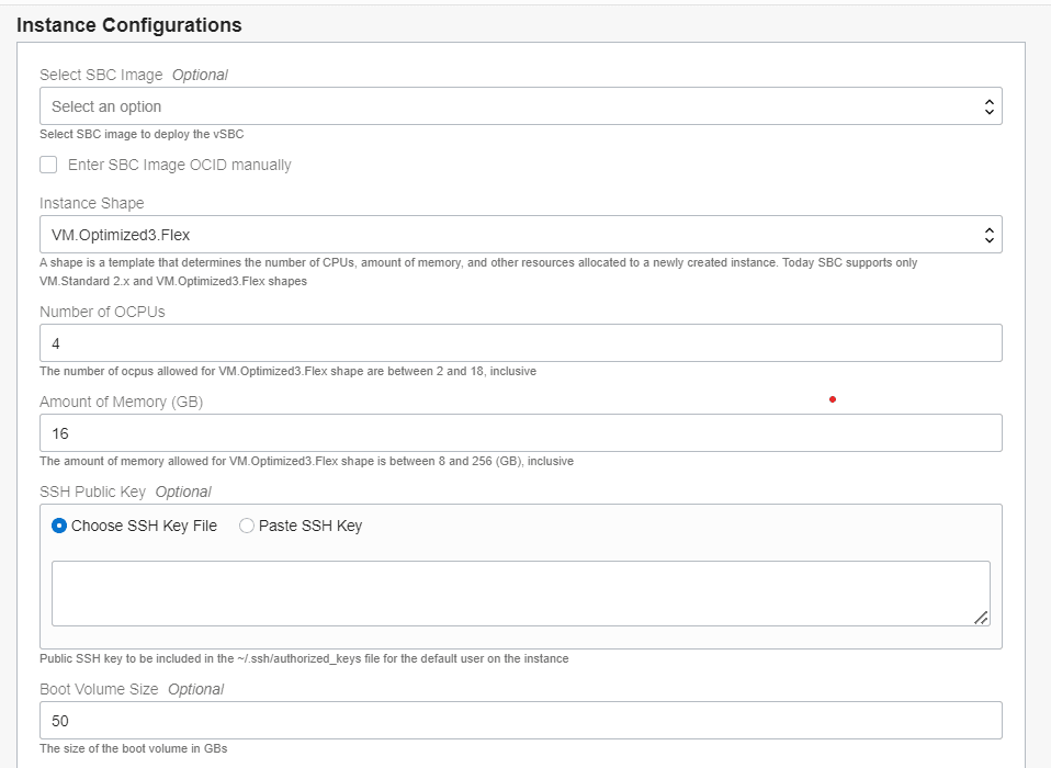 SBC Instance Configuration for VM Optimized3 Flex shapes