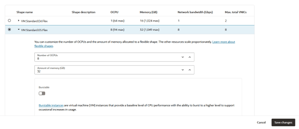 The image below displays OCI dialog from which you set the number of CPUs.