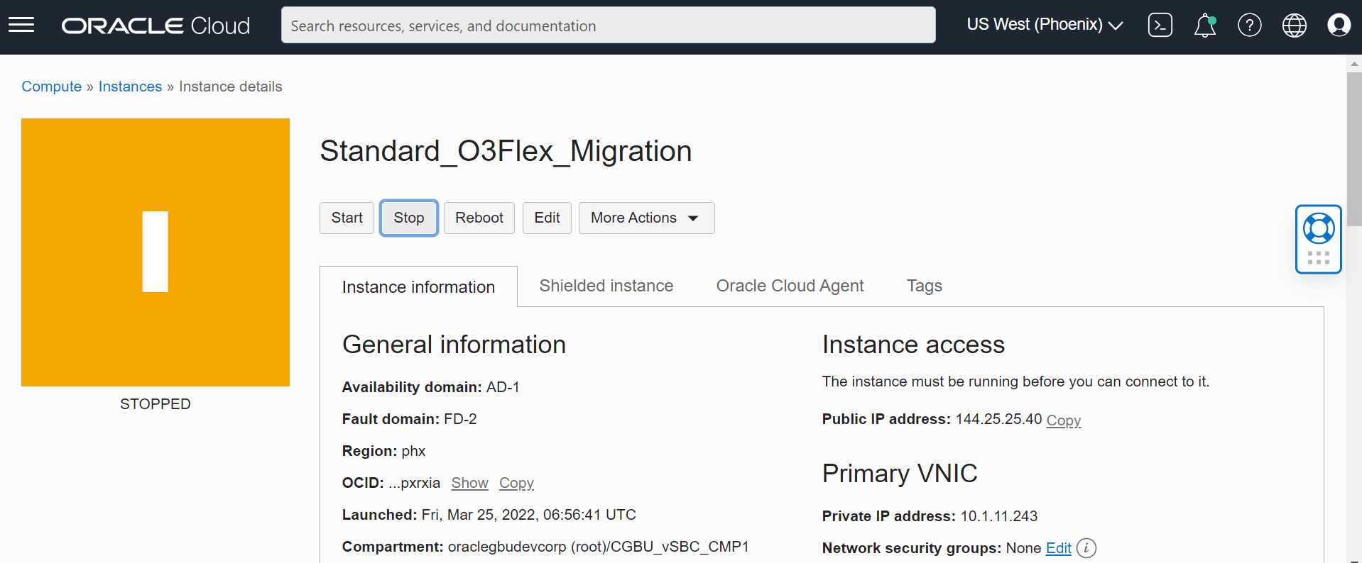 This image depicts how you stop an OCI machine.