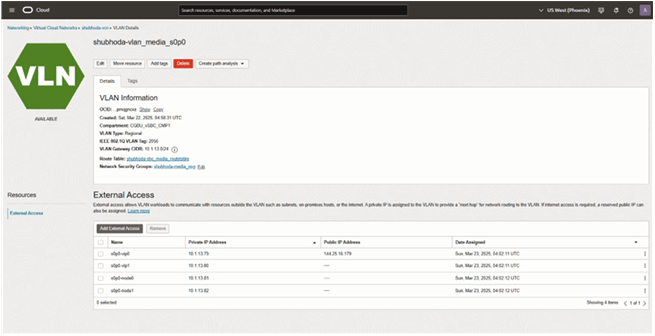 This image depicts the VLAN Details dialog for the successfully created s0p0 VLAN.