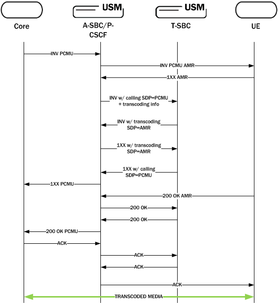 Depicts pooled transcoding setup for a given call.