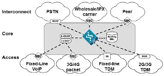 Diagram of Session Router within a network passing only SIP signaling traffic.