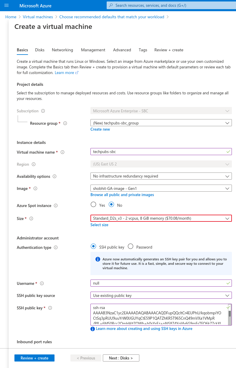 This image shows the initial instance deployment wizard dialog for Azure.