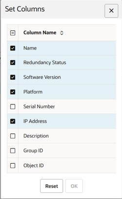 This screenshot shows an example of the Set Columns display.