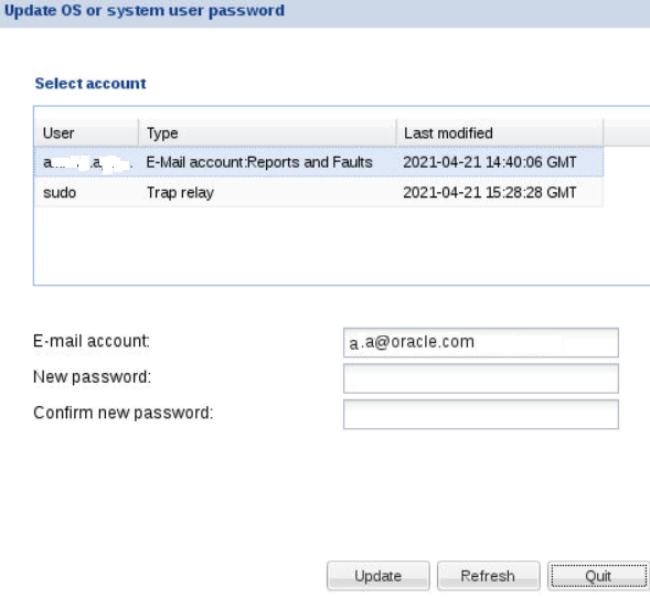 Update OS or System user password screen