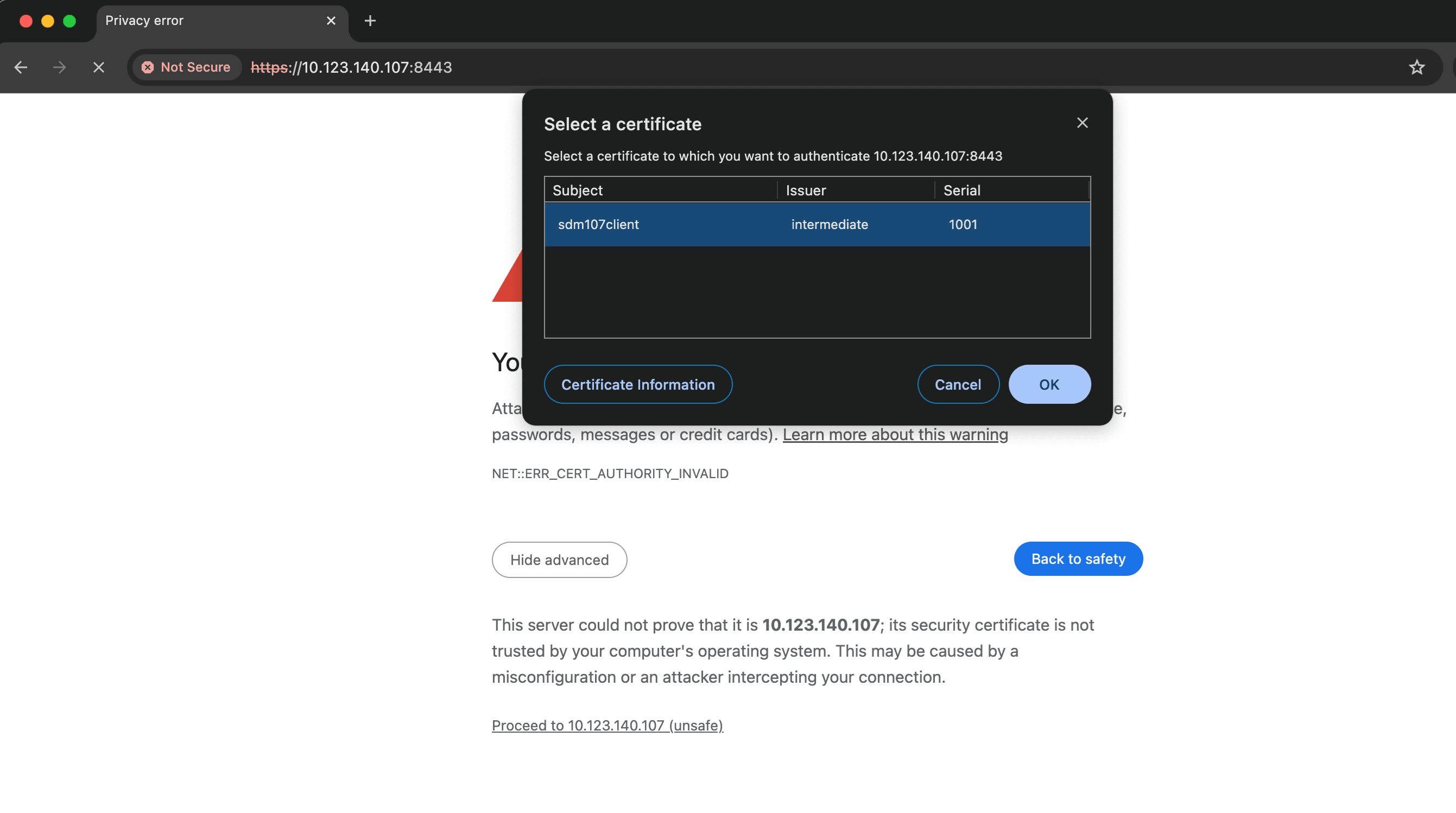 Selecting the correct certificate