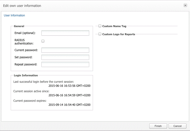 Edit own user information screen