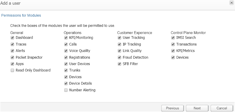 Setting Permissions for Modules for a New User