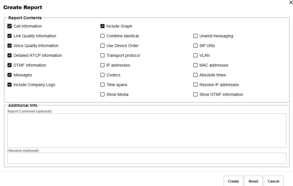 Create Report page Create Report page