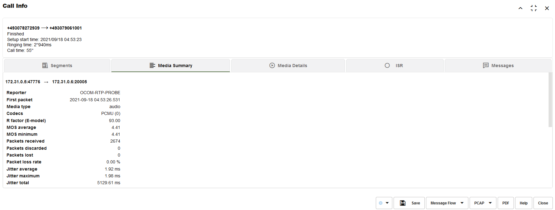 Call Details - Media Summary Tab Call Details - Media Summary Tab