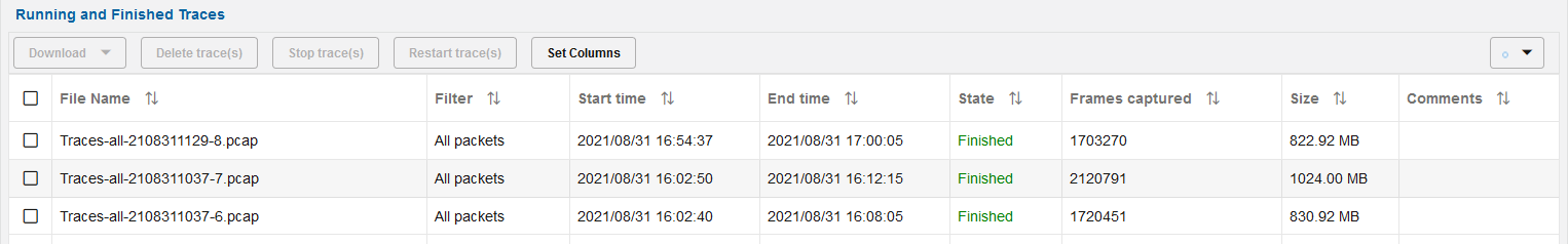 Running and Finished Traces Running and Finished Traces