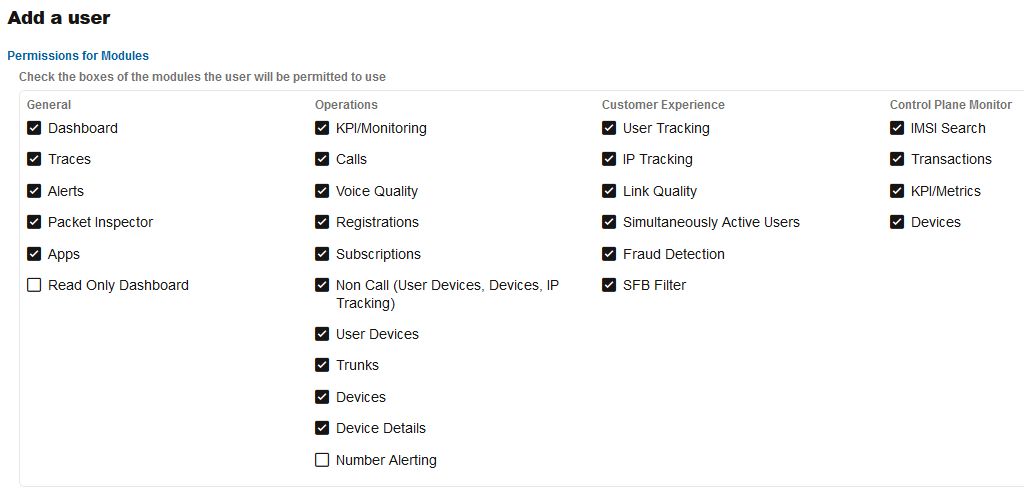 Setting Permissions for Modules for a New User Setting Permissions for Modules for a New User