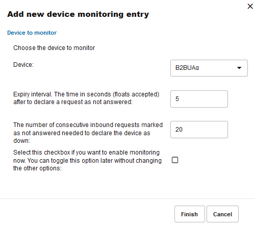 Add new device monitoring entry page