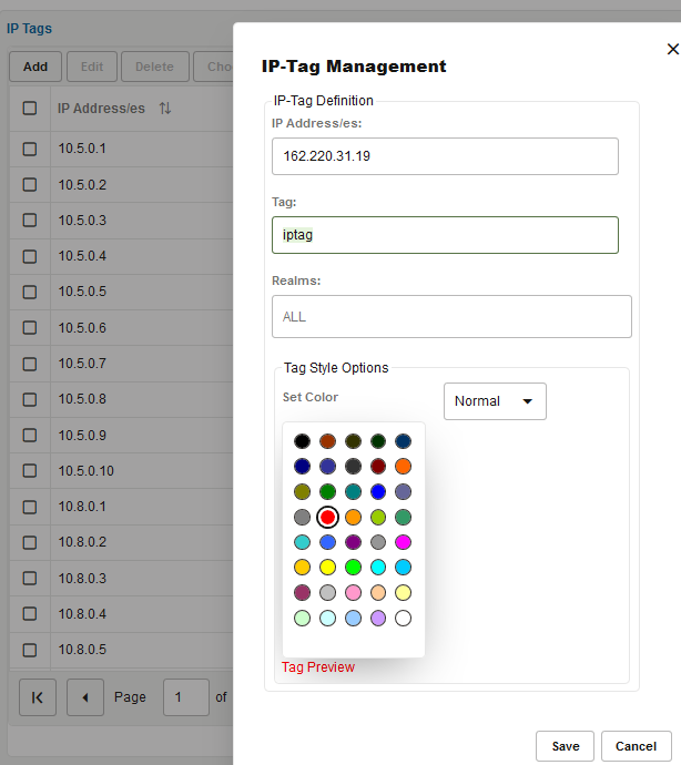 IP Tag Management dialog box