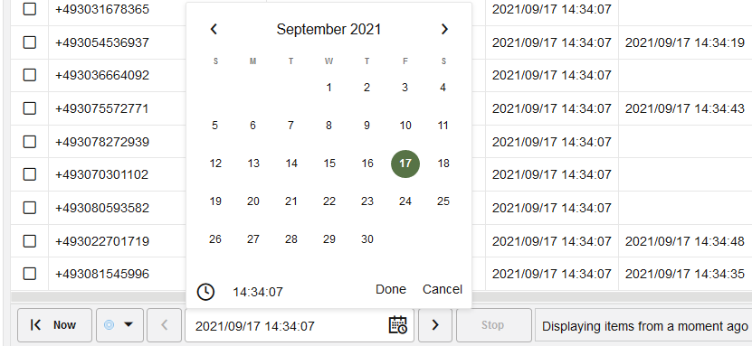 Date picker, which allows you to navigate to an arbitrary point in time