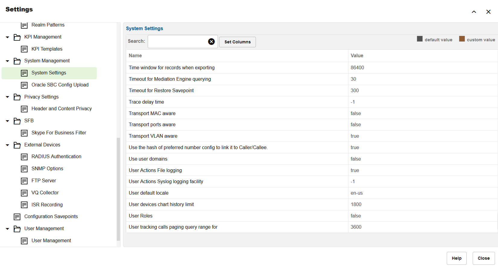 System Settings section from the Settings window