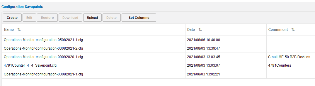 Configuration Savepoint page