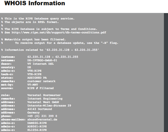 WHOIS Results for an IP