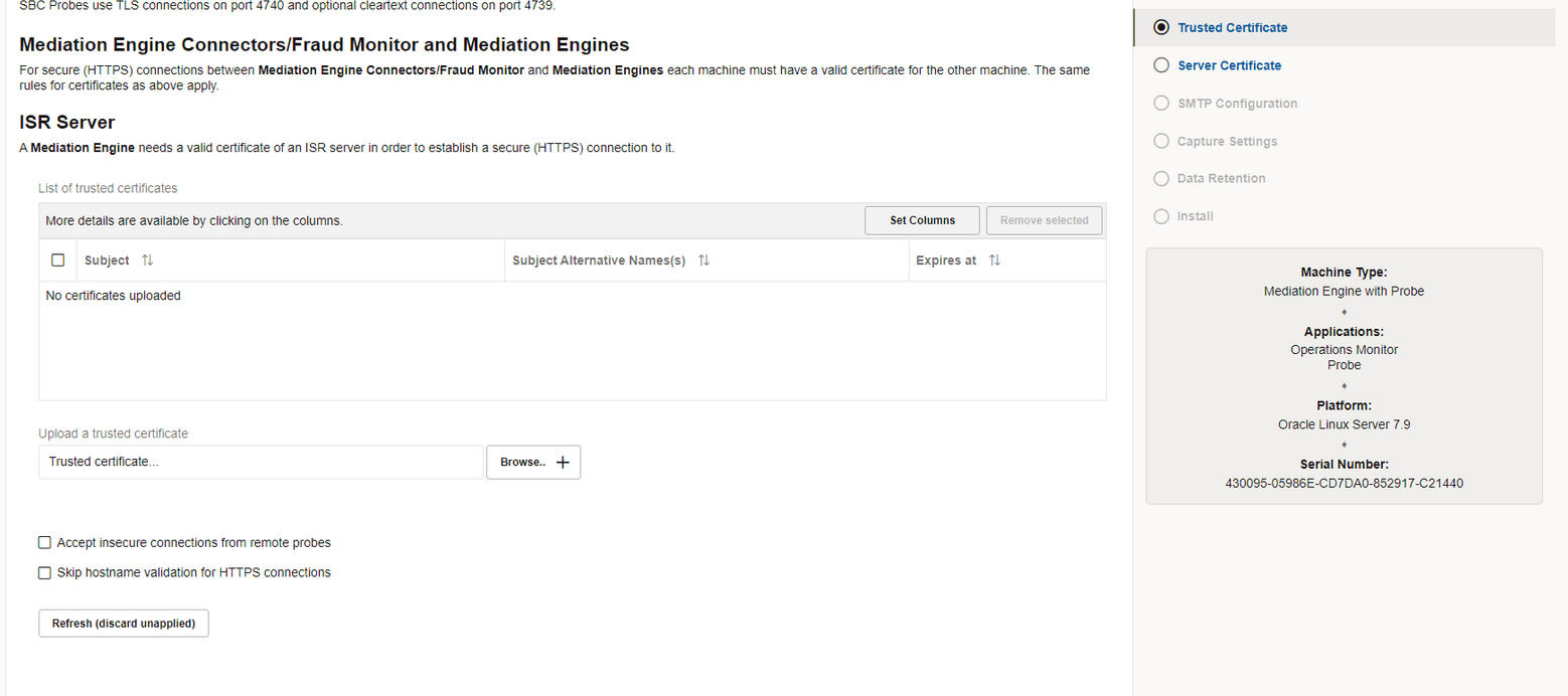 Trusted Certificate page Trusted Certificate page