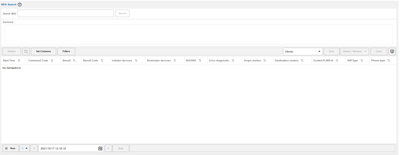 Control Plane Monitor IMSI Search Page