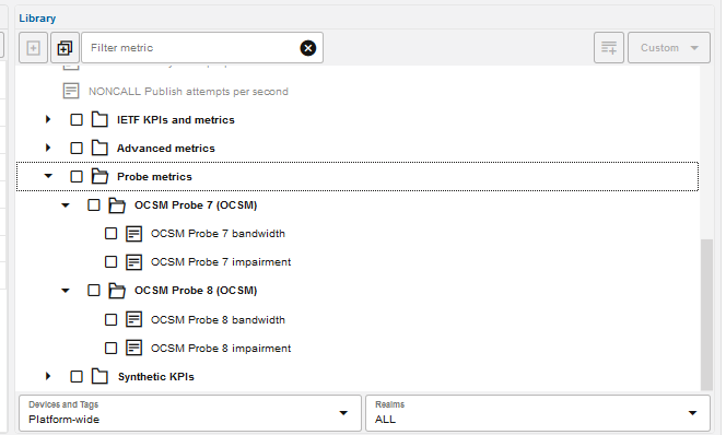 This figure is a screen capture of the library view of the Probe metrics folder.