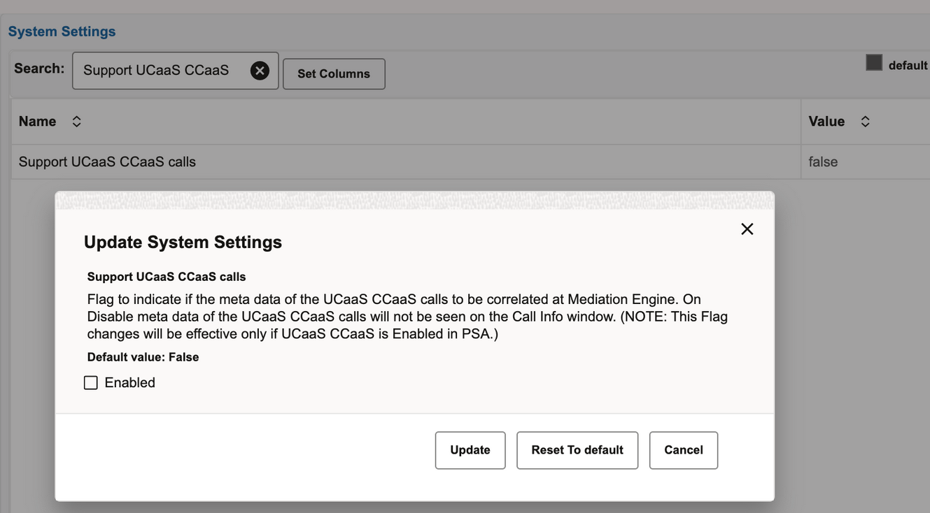 System Settings for UCaaS CCaaS