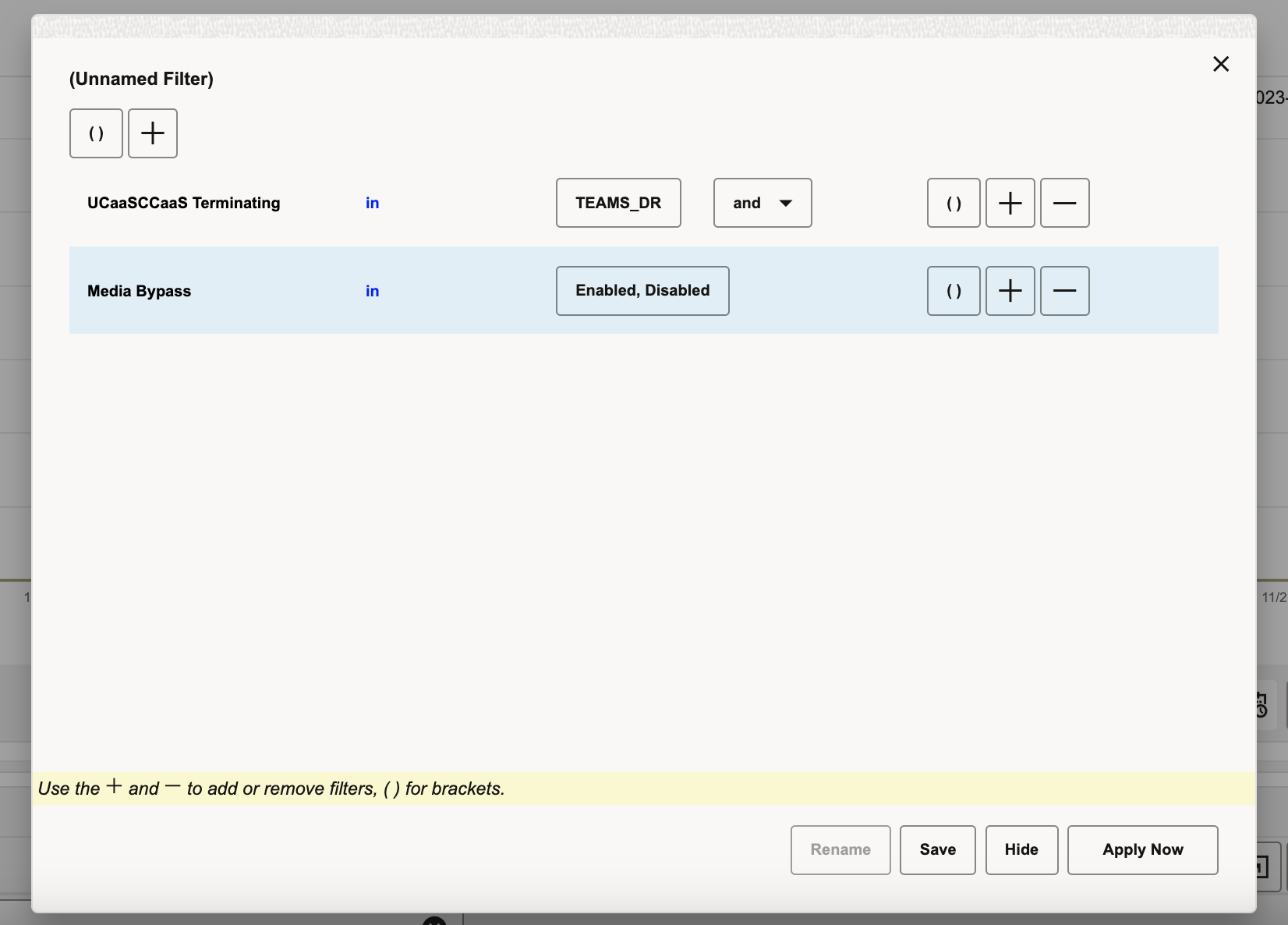 UCaaS CCaaS Columns in Advanced Filter