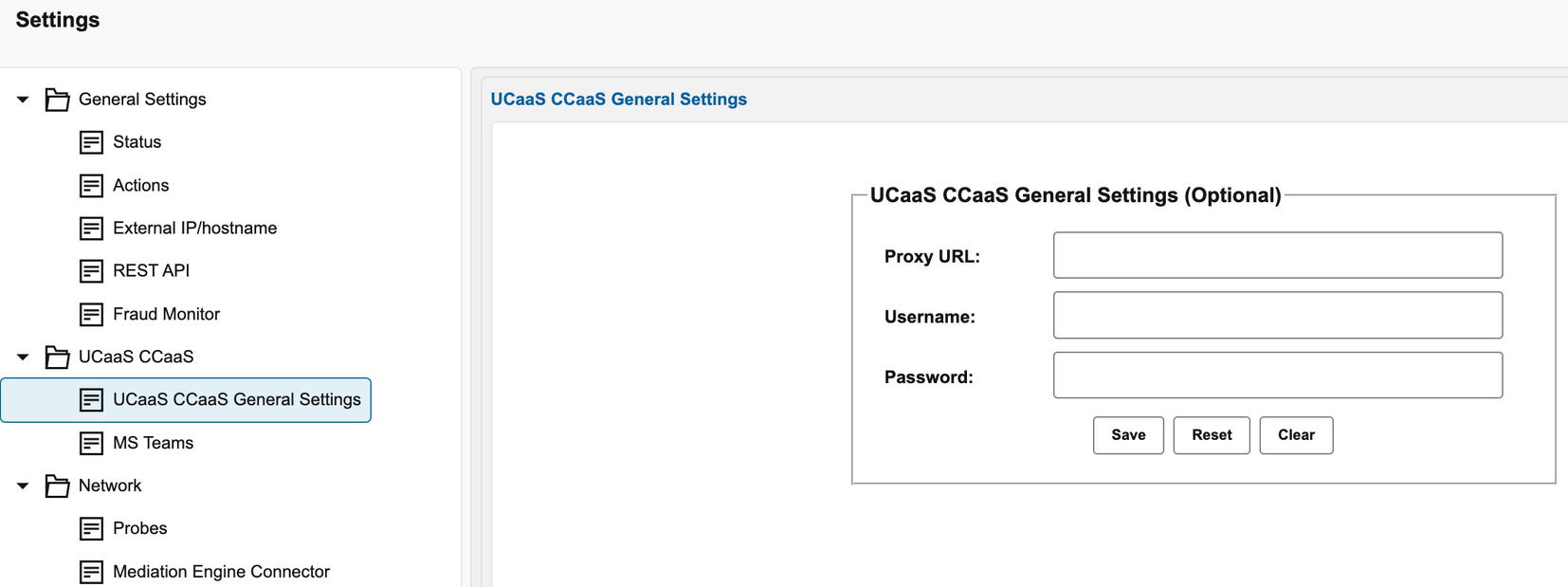 UcaaS CCaaS Settings