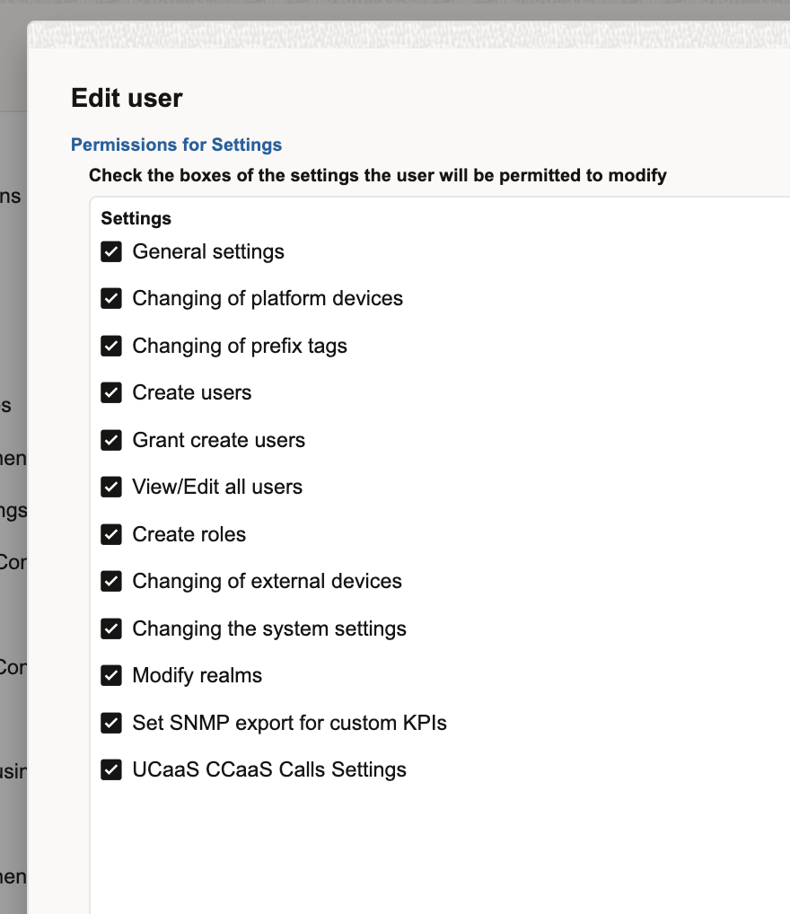 'UCaaS CCaaS Calls Settings' permission