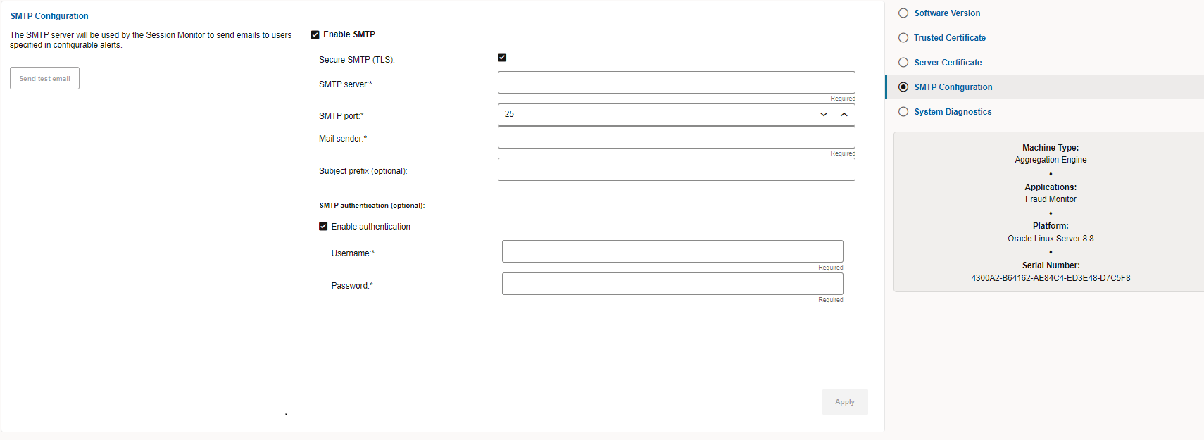 This figure shows the SMTP configuration for setting e-mail preferences. This figure shows the SMTP configuration for setting e-mail preferences.