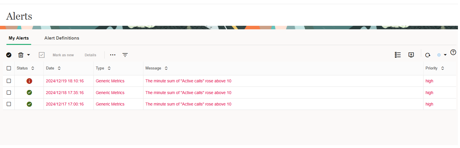 Alerts page Alerts page