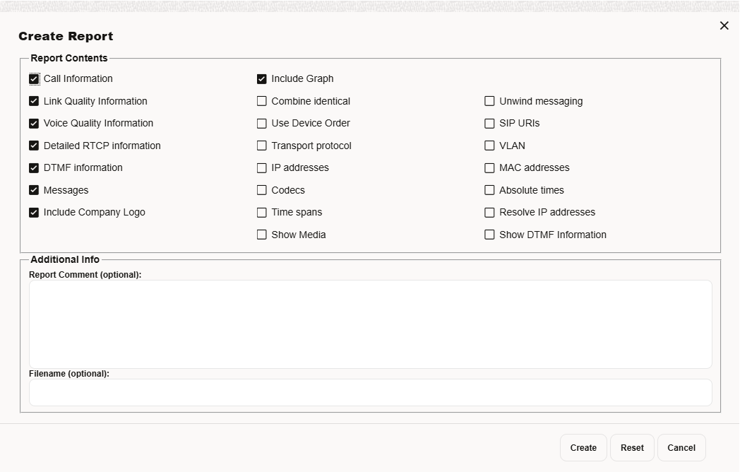 Create Report page