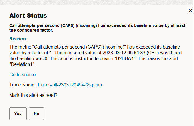 Alert Status dialog box Alert Status dialog box