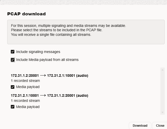 Download the Signaling and Recorded Media Streams Download the Signaling and Recorded Media Streams