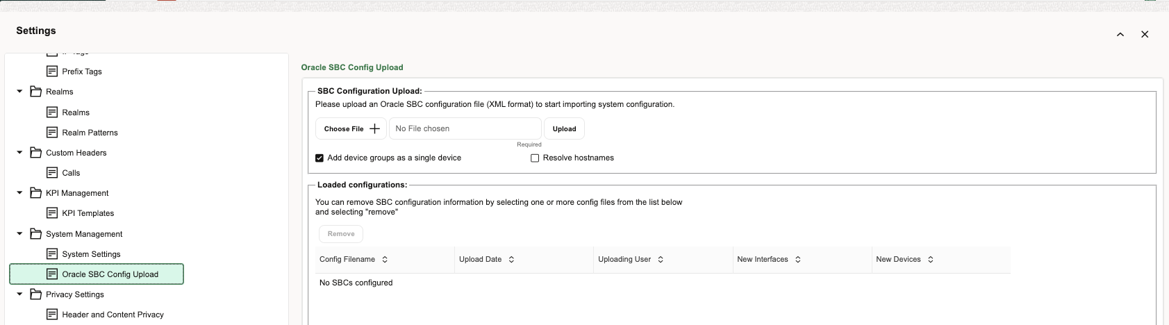 SBC Configuration Import Wizard Page SBC Configuration Import Wizard Page