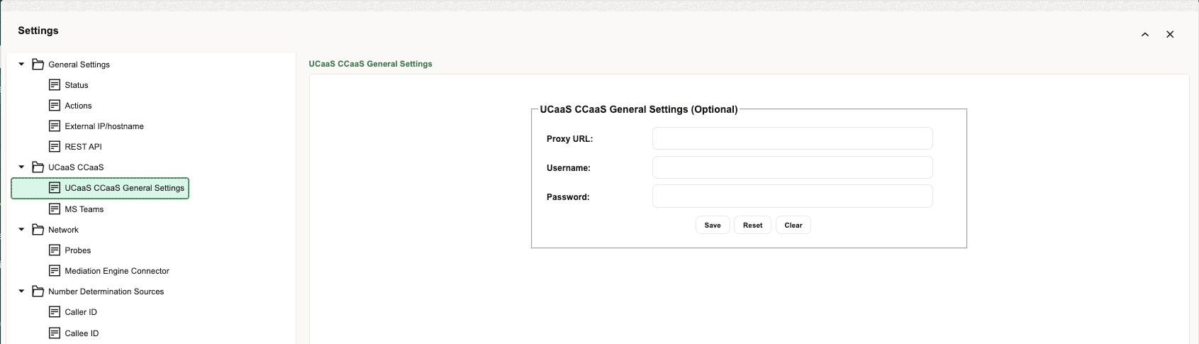 UcaaS CCaaS Settings
