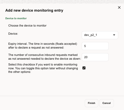 Add new device monitoring entry page